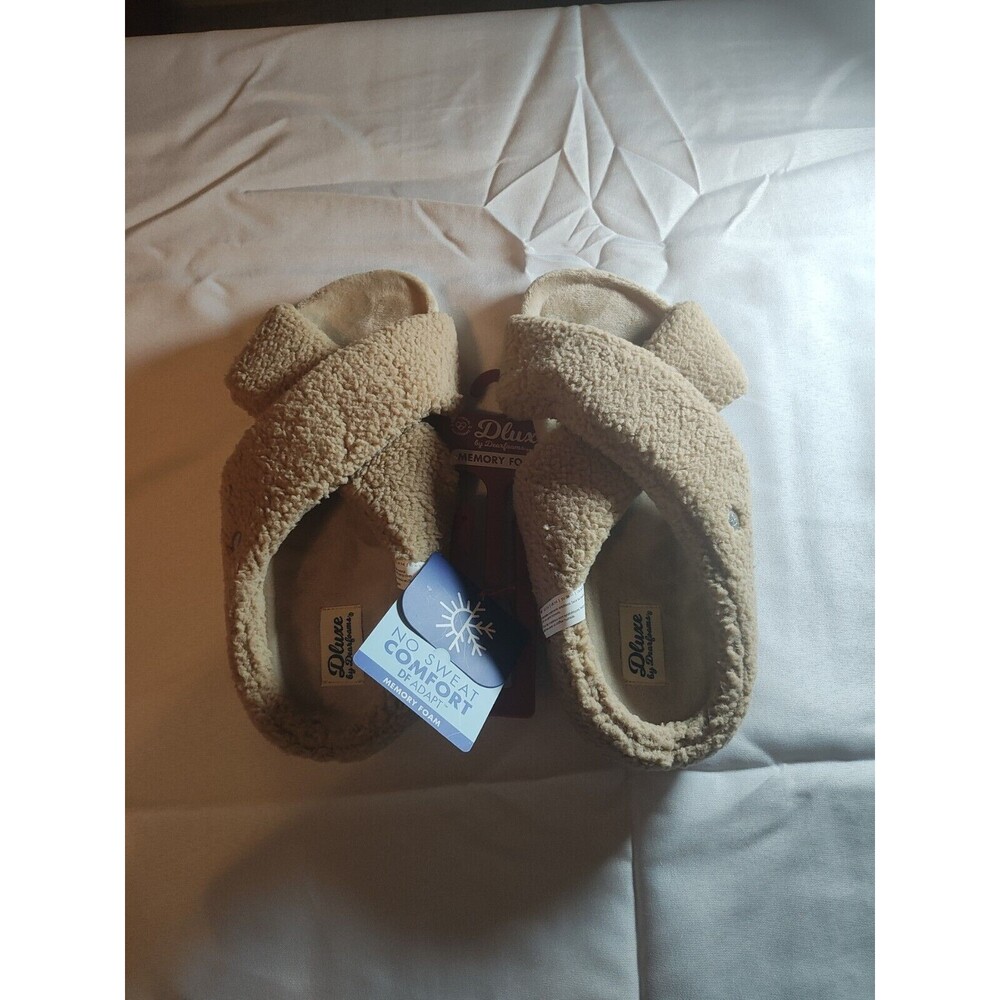 Dluxe by Dearfoams Women's Open Toe Slippers Pink Tan Large 9-10 Memory …
